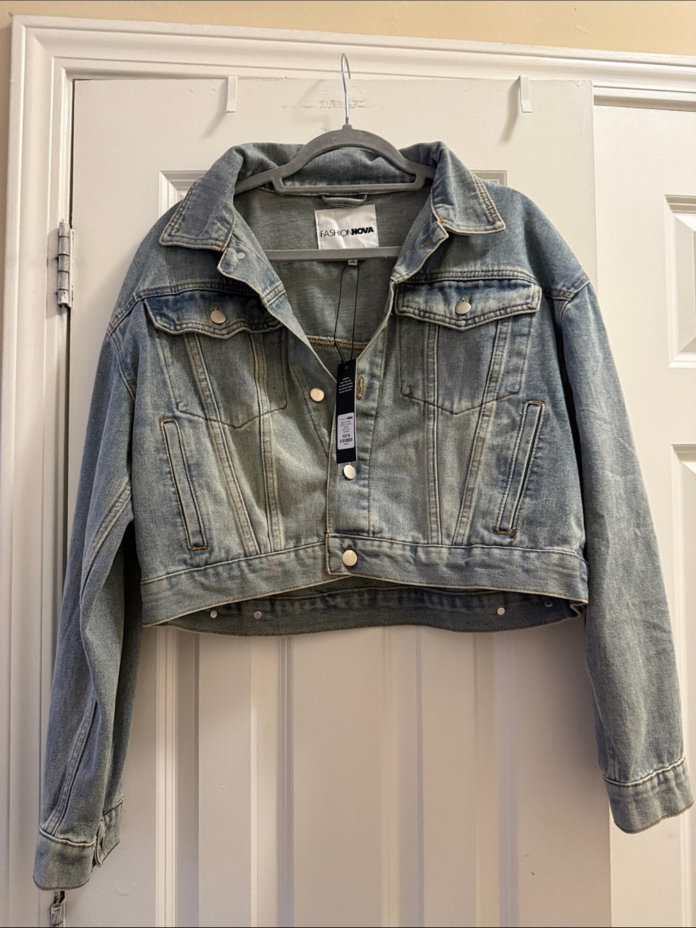 Fashion Nova Washed Light Blue Cropped Denim Jacket
